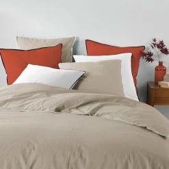 Parure De Lit|Housse De Couette|DOUCEUR D'INTERIEUR Housse de couette et deux taies coton lavé (240 x 220 cm) Linette Beige