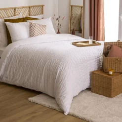 Parure De Lit|Housse De Couette|ATMOSPHERA Housse de couette et deux taies polycoton (240 x 220 cm) Irhia he Blanc