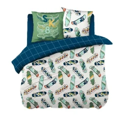 Linge De Lit Enfant|Linge De Lit Enfant|l'Effet Papillon Housse de couette et deux taies enfant coton (240 x 220 cm) California Bleu