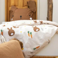 Linge De Lit Enfant|Linge De Lit Enfant|L'EFFET PAPILLON Housse de couette et deux taies enfant coton (200 x 200 cm) Pompon Marron