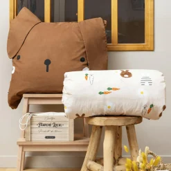 Linge De Lit Enfant|Linge De Lit Enfant|L'EFFET PAPILLON Housse de couette et deux taies enfant coton (200 x 200 cm) Pompon Marron