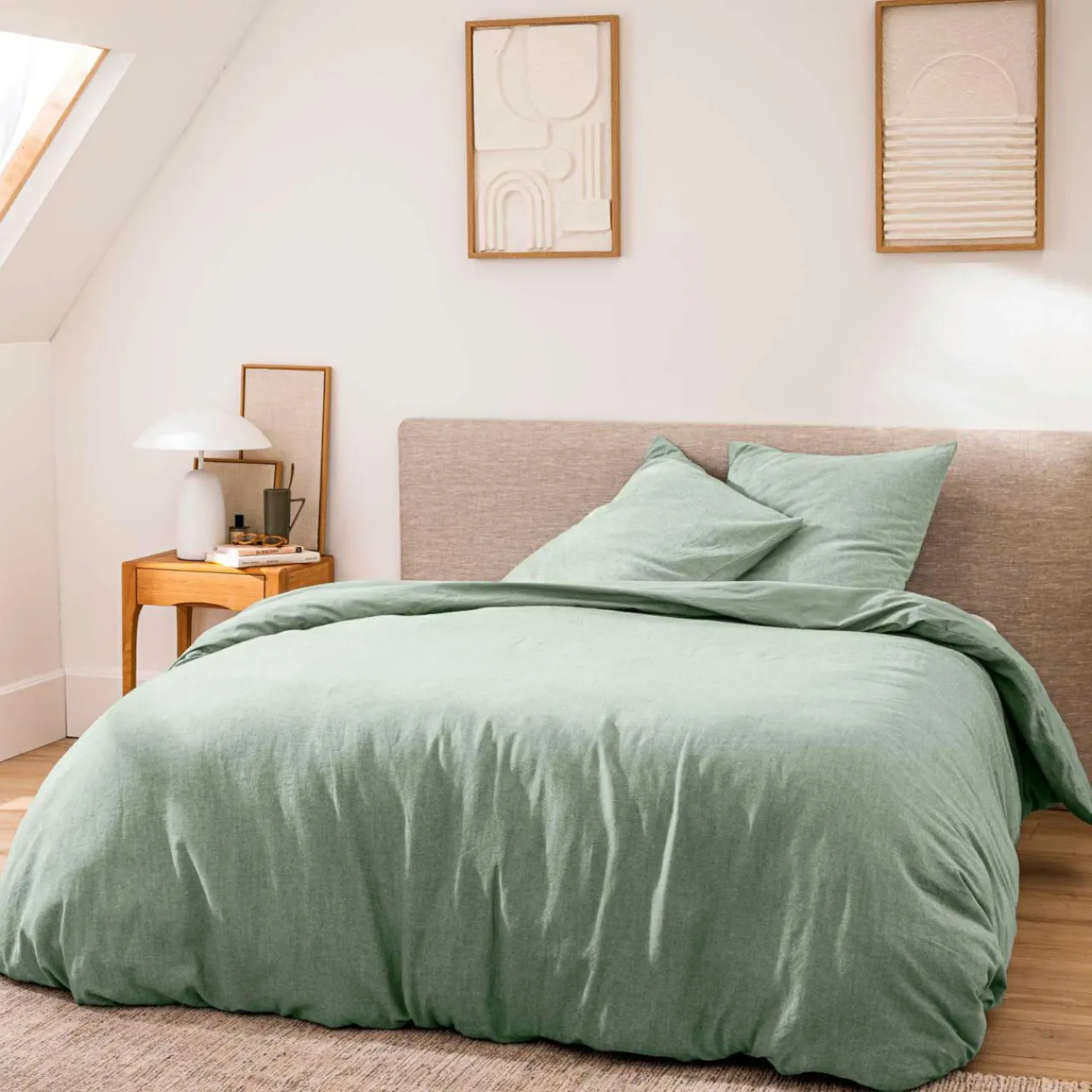 Parure De Lit|Housse De Couette|douceur d'intu017drieur Housse de couette et deux taies d'oreiller coton (260 x 240 cm) Meline Vert sauge