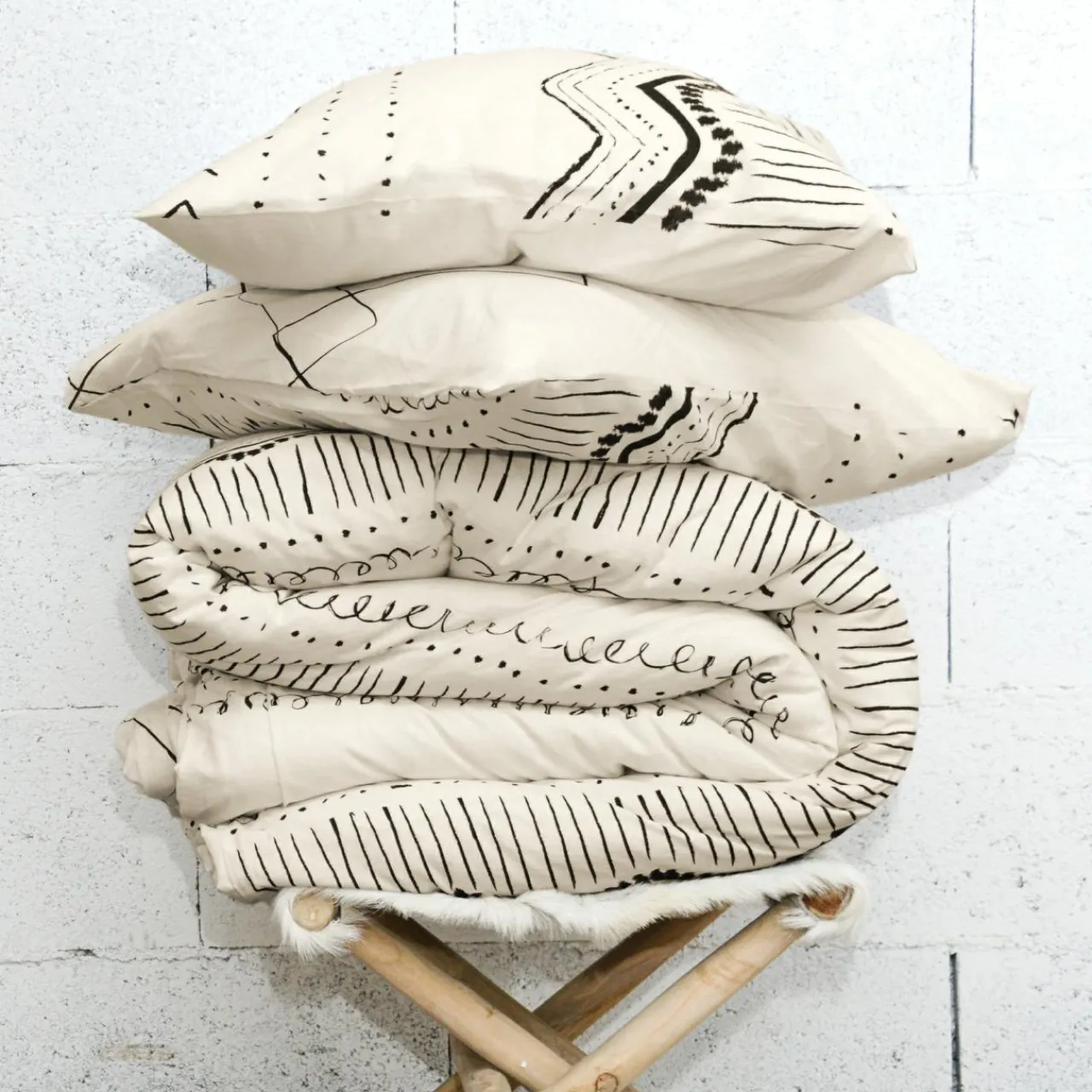 Parure De Lit|Housse De Couette|L'EFFET PAPILLON Housse de couette et deux taies coton (260 x 240 cm) Berbère e Noir