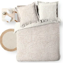 Parure De Lit|Housse De Couette|douceur d'intu017drieur Housse de couette et deux taies d'oreiller percale de coton (240 x 220 cm) Eliot Beige