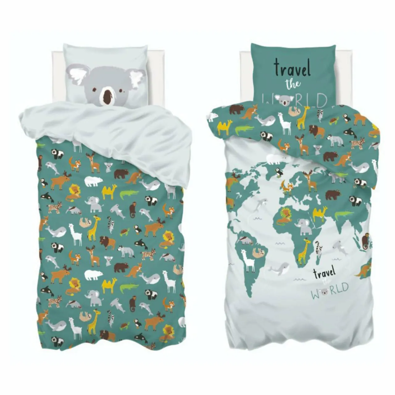 Linge De Lit Enfant|Linge De Lit Enfant|Atmosphera createur d'interieur for kids Housse de couette et une taie enfant coton (140 x 200 cm) Carte du Monde e Bleu
