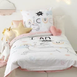 Linge De Lit Enfant|Linge De Lit Enfant|Atmosphera createur d'interieur for kids Housse de couette et une taie enfant coton (140 x 200 cm) Licorne Rose