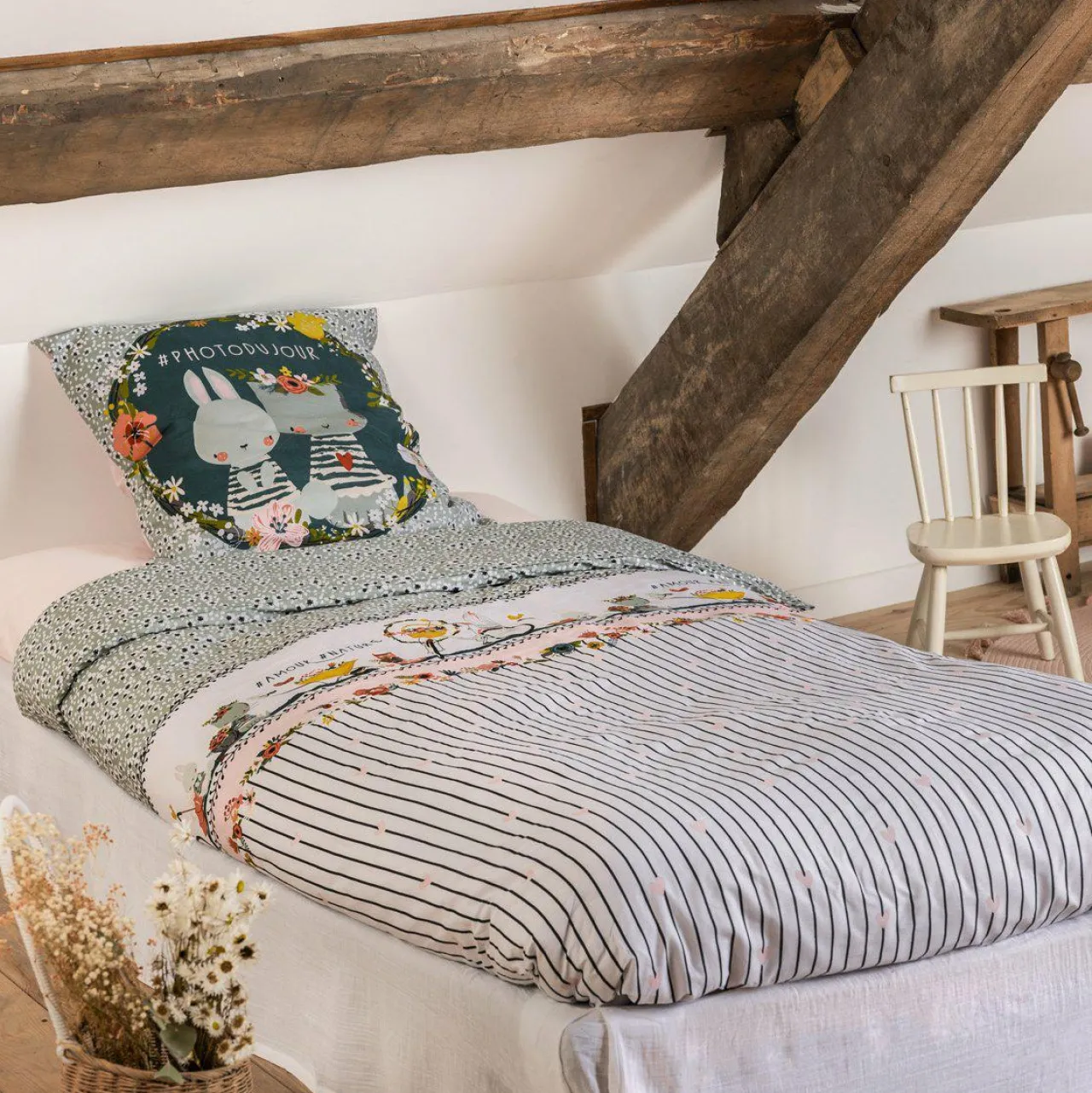 Linge De Lit Enfant|Linge De Lit Enfant|L'EFFET PAPILLON Housse de couette et une taie enfant coton (140 x 200 cm) Jardinage Multicolore