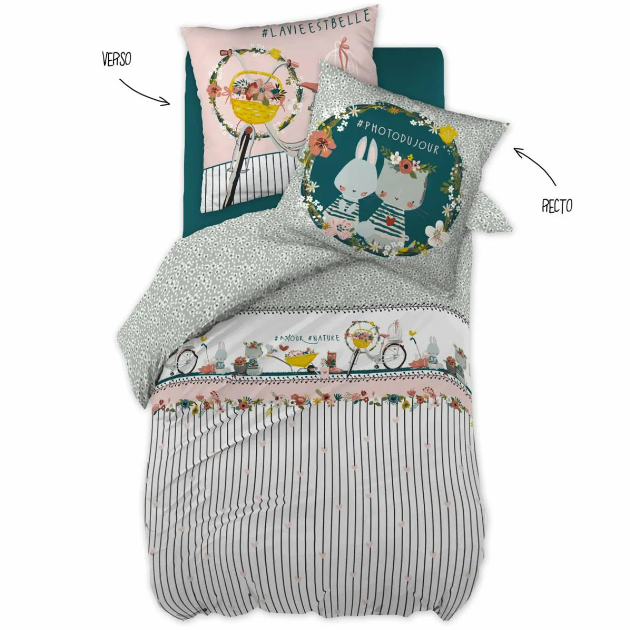 Linge De Lit Enfant|Linge De Lit Enfant|L'EFFET PAPILLON Housse de couette et une taie enfant coton (140 x 200 cm) Jardinage Multicolore
