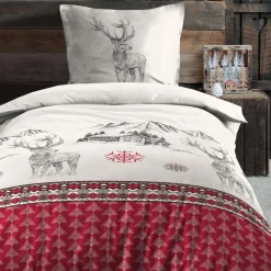 Parure De Lit|STOF Housse de couette et une taie d'oreiller en coton (140 x 200 cm) Bauges Rouge