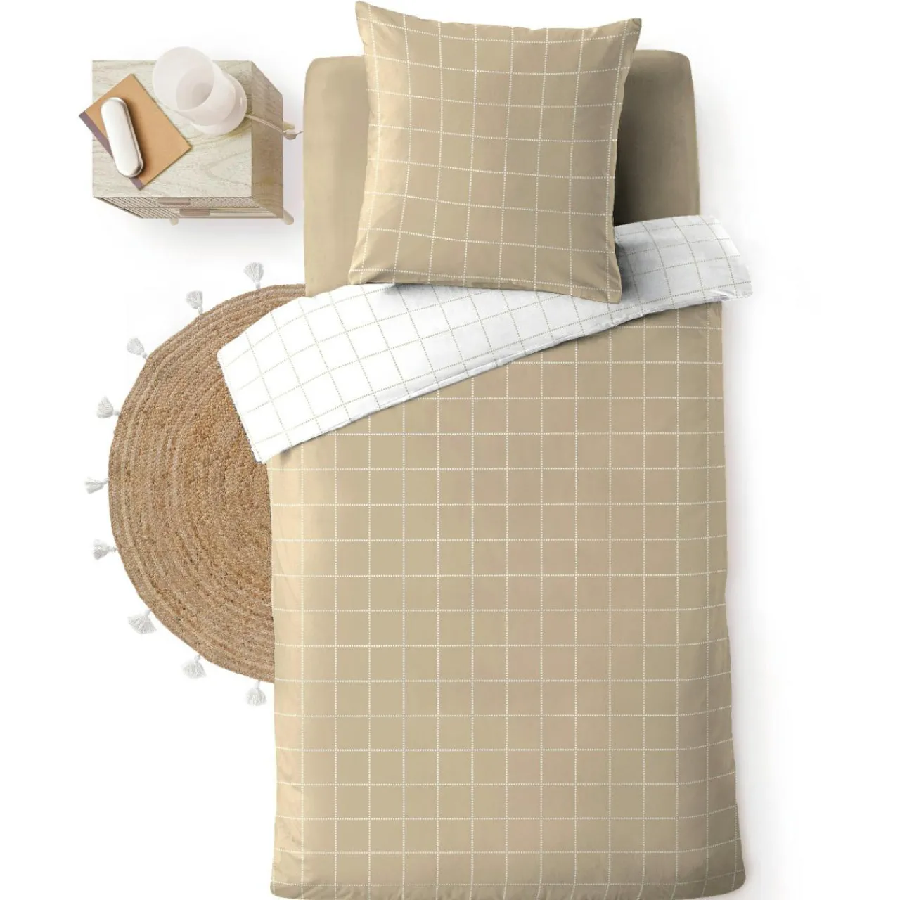 Parure De Lit|Housse De Couette|douceur d'intu017drieur Housse de couette et une taie d'oreiller en coton (140 x 200 cm) Cadria Blanc