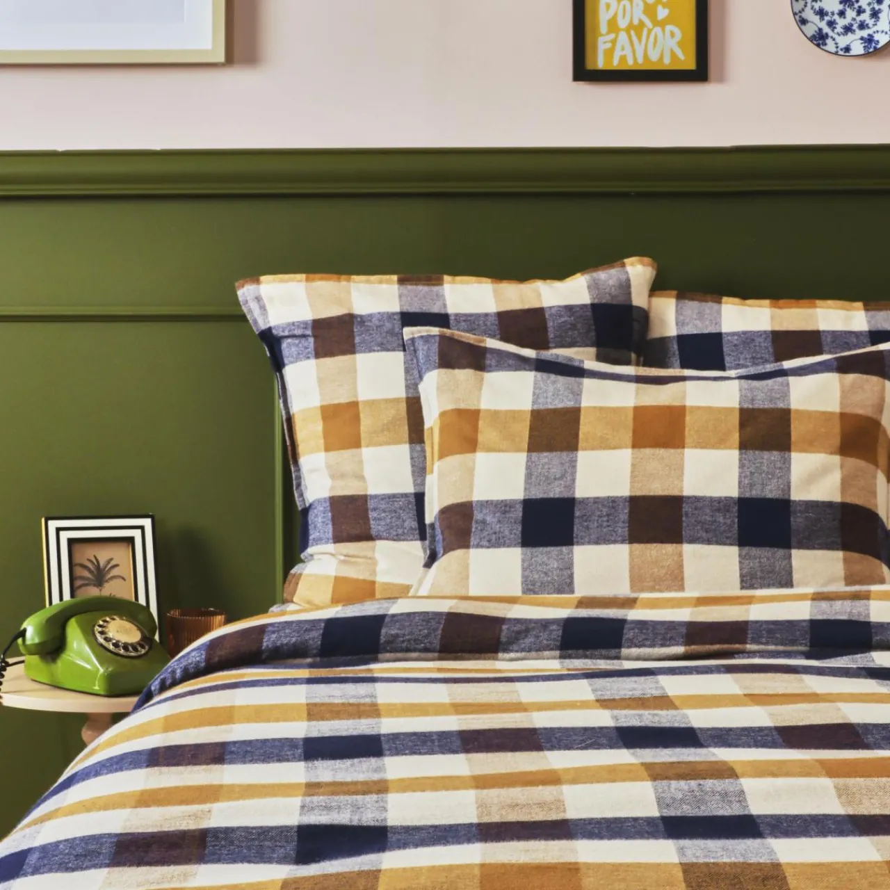 Housse De Couette|EMINZA Housse de couette flanelle de coton (280 x 240 cm) Nina carreaux Multicolore Carreau Multicolore