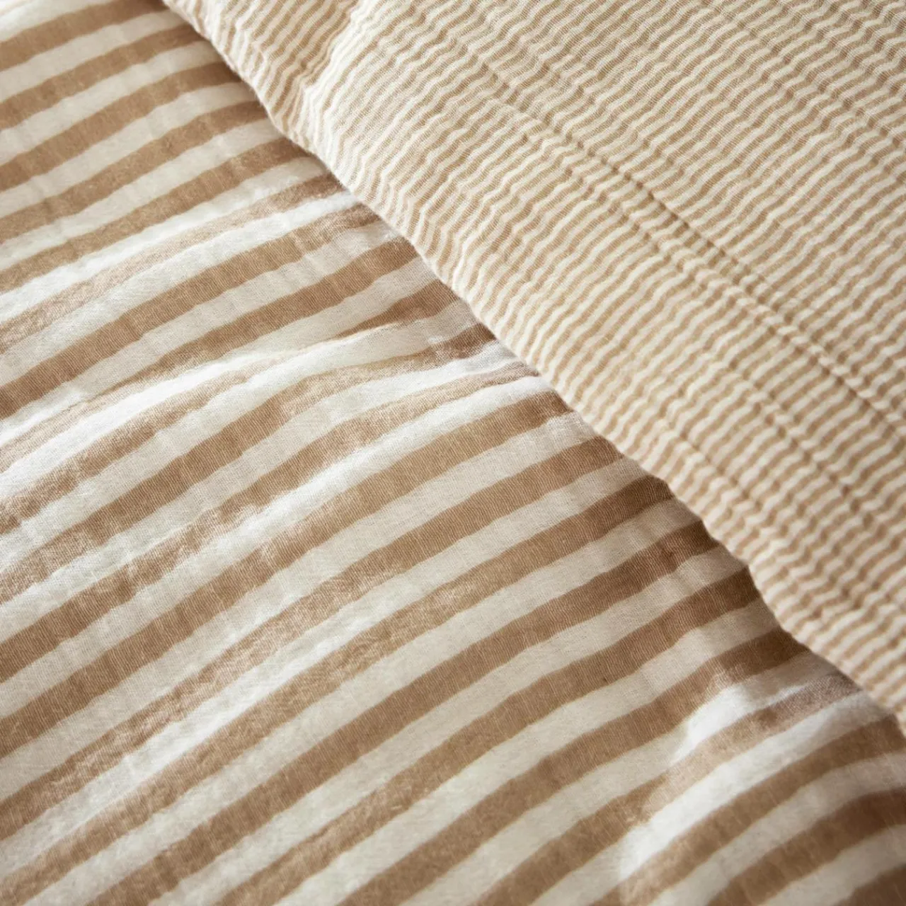 Housse De Couette|EMINZA Housse de couette gaze de coton (260 x 240 cm) Gaïa rayures Ficelle Rayure Ficelle