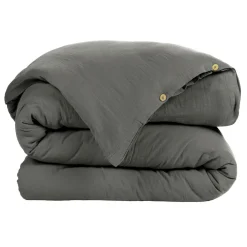 Housse De Couette|EMINZA Housse de couette gaze de coton (200 x 200 cm) Gaïa Gris granit Gris foncé