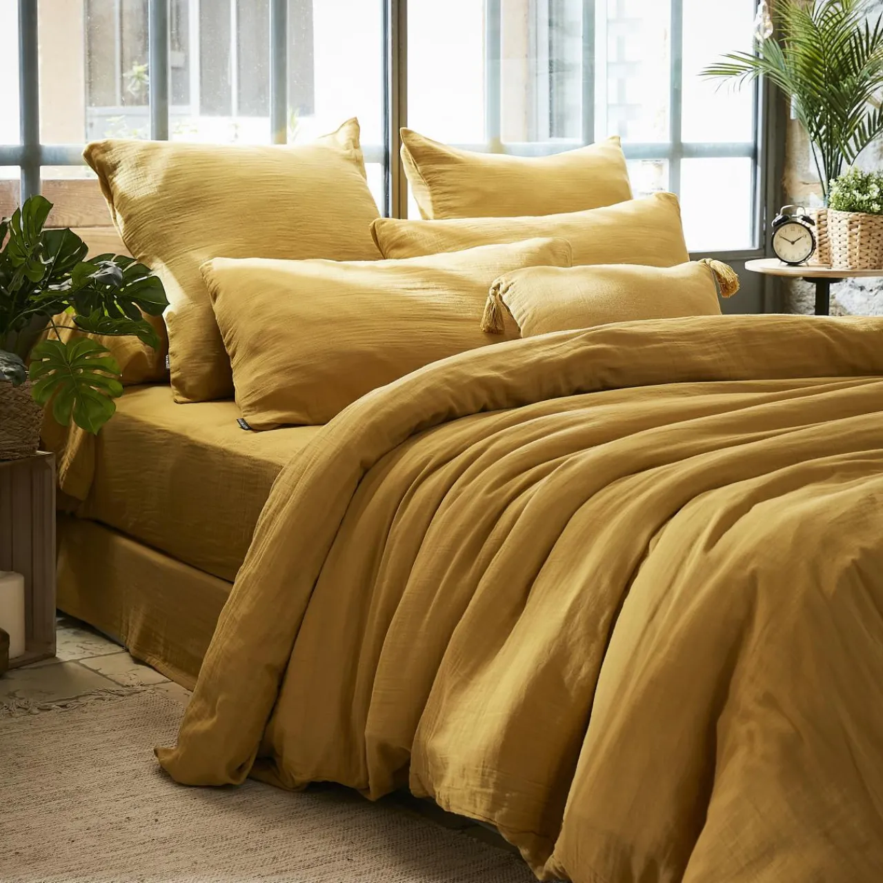 Housse De Couette|EMINZA Housse de couette gaze de coton (240 x 220 cm) Gaïa Jaune safran