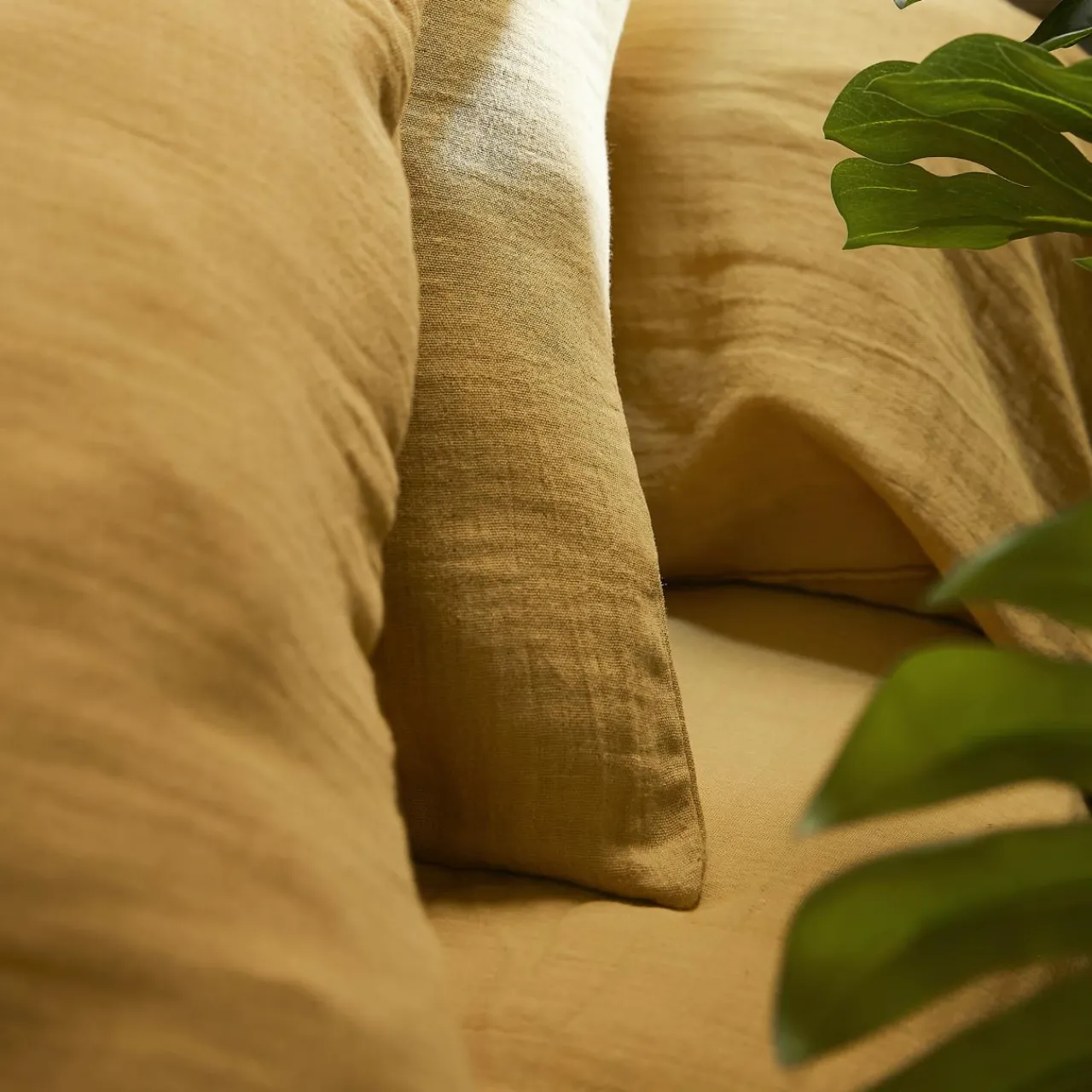 Housse De Couette|EMINZA Housse de couette gaze de coton (240 x 220 cm) Gaïa Jaune safran