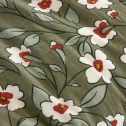 Housse De Couette|EMINZA Housse de couette gaze de coton (260 x 240 cm) Gaïa Marguerite Vert Romarin