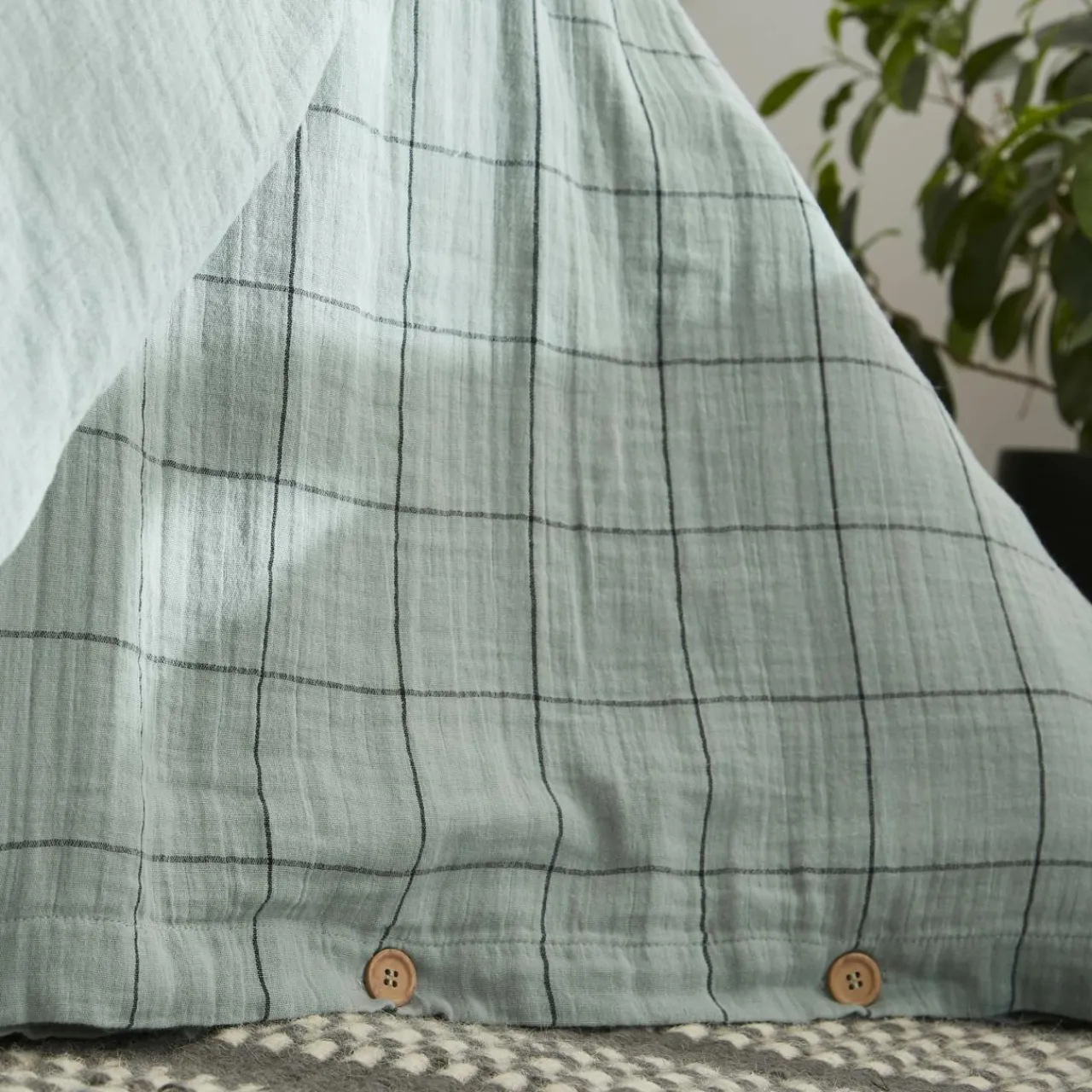 Housse De Couette|EMINZA Housse de couette gaze de coton (240 x 220 cm) Gaïa Match Vert Eucalyptus