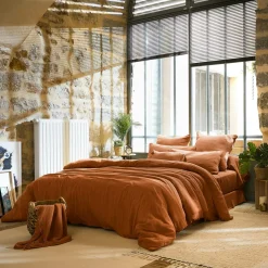 Housse De Couette|EMINZA Housse de couette gaze de coton (200 x 200 cm) Gaïa Abricot