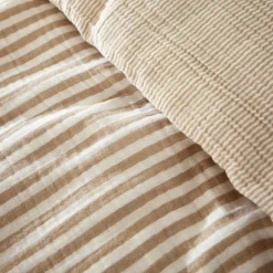 Housse De Couette|EMINZA Housse de couette gaze de coton (280 x 240 cm) Gaïa rayures Ficelle Rayure Ficelle