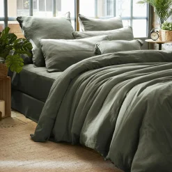 Housse De Couette|EMINZA Housse de couette gaze de coton (240 x 220 cm) Gaïa Vert romarin