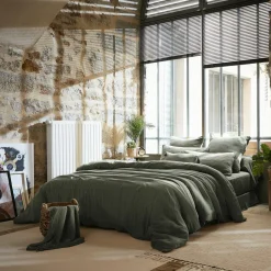 Housse De Couette|EMINZA Housse de couette gaze de coton (240 x 220 cm) Gaïa Vert romarin
