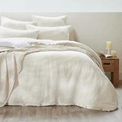 Housse De Couette|EMINZA Housse de couette gaze de coton (260 x 240 cm) Gaïa vichy Beige