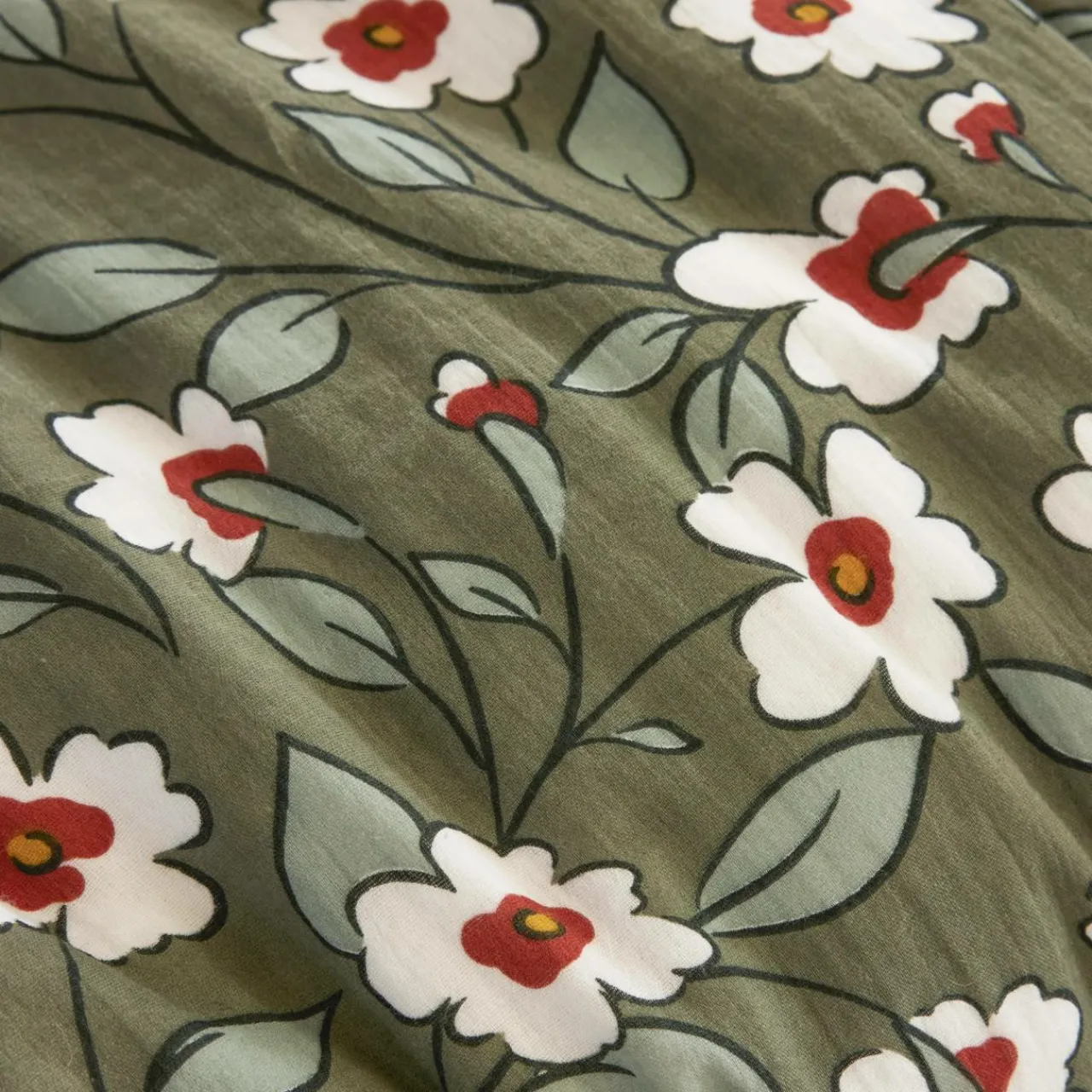 Housse De Couette|EMINZA Housse de couette gaze de coton (140 x 200 cm) Gaïa Marguerite Vert Romarin