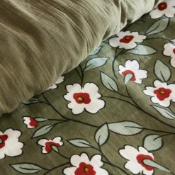 Housse De Couette|EMINZA Housse de couette gaze de coton (140 x 200 cm) Gaïa Marguerite Vert Romarin