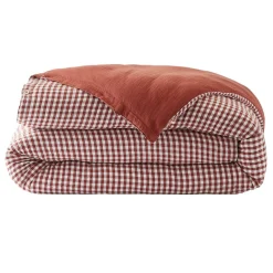 Housse De Couette|EMINZA Housse de couette gaze de coton (280 x 240 cm) Gaïa Vichy terracotta