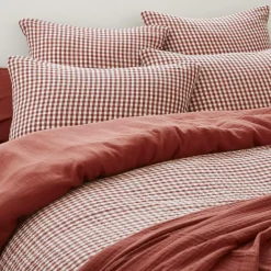 Housse De Couette|EMINZA Housse de couette gaze de coton (280 x 240 cm) Gaïa Vichy terracotta