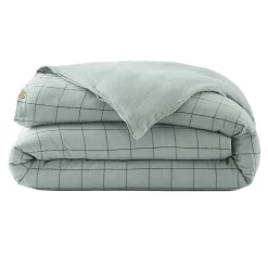 Housse De Couette|EMINZA Housse de couette gaze de coton (260 x 240 cm) Gaïa Match Vert Eucalyptus