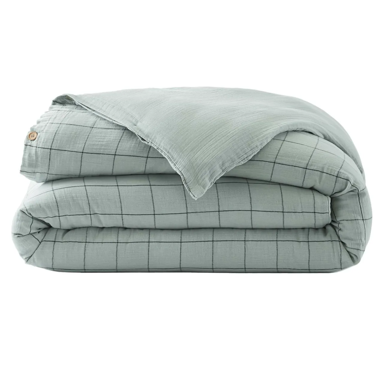 Housse De Couette|EMINZA Housse de couette gaze de coton (260 x 240 cm) Gaïa Match Vert Eucalyptus