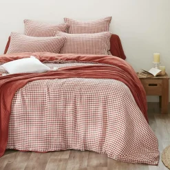 Housse De Couette|EMINZA Housse de couette gaze de coton (260 x 240 cm) Gaïa vichy Terracotta