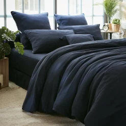 Housse De Couette|EMINZA Housse de couette gaze de coton (280 x 240 cm) Gaïa Bleu nuit