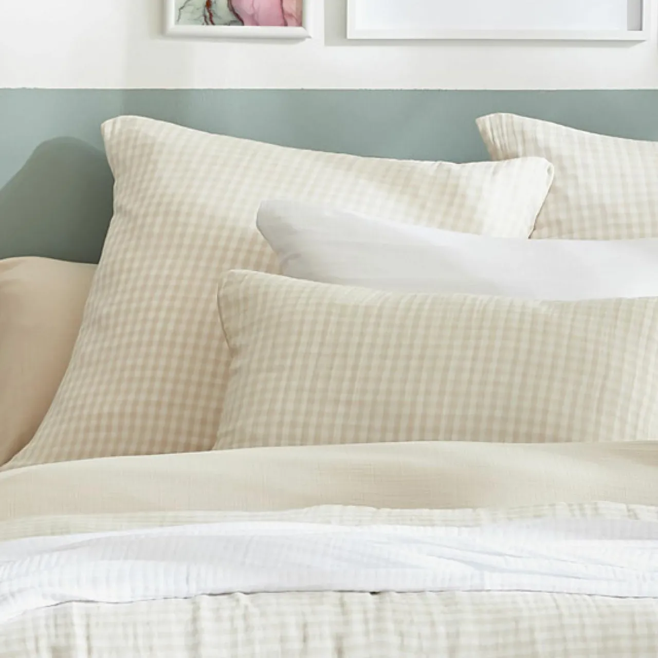 Housse De Couette|EMINZA Housse de couette gaze de coton (200 x 200 cm) Gaïa vichy Beige