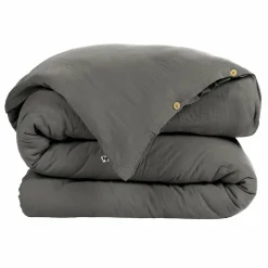 Housse De Couette|EMINZA Housse de couette gaze de coton (140 x 200 cm) Gaïa Gris granit Gris foncé