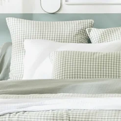 Housse De Couette|EMINZA Housse de couette gaze de coton (140 x 200 cm) Gaïa vichy Vert Eucalyptus