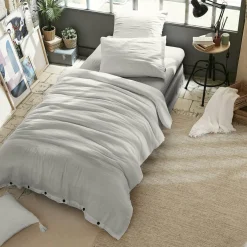 Housse De Couette|EMINZA Housse de couette gaze de coton (140 x 200 cm) Gaïa Gris nuage Gris clair