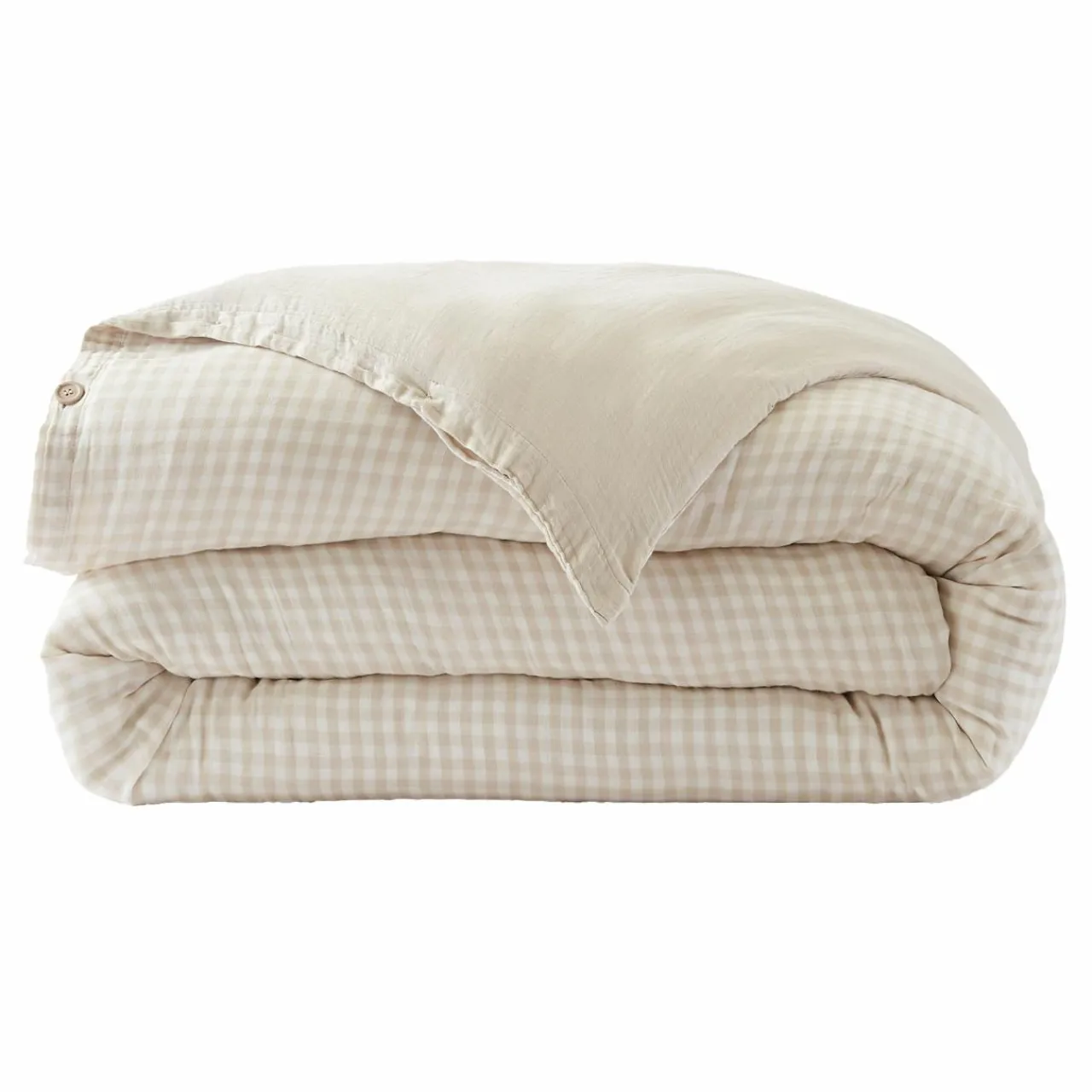 Housse De Couette|EMINZA Housse de couette gaze de coton (240 x 220 cm) Gaïa vichy Beige