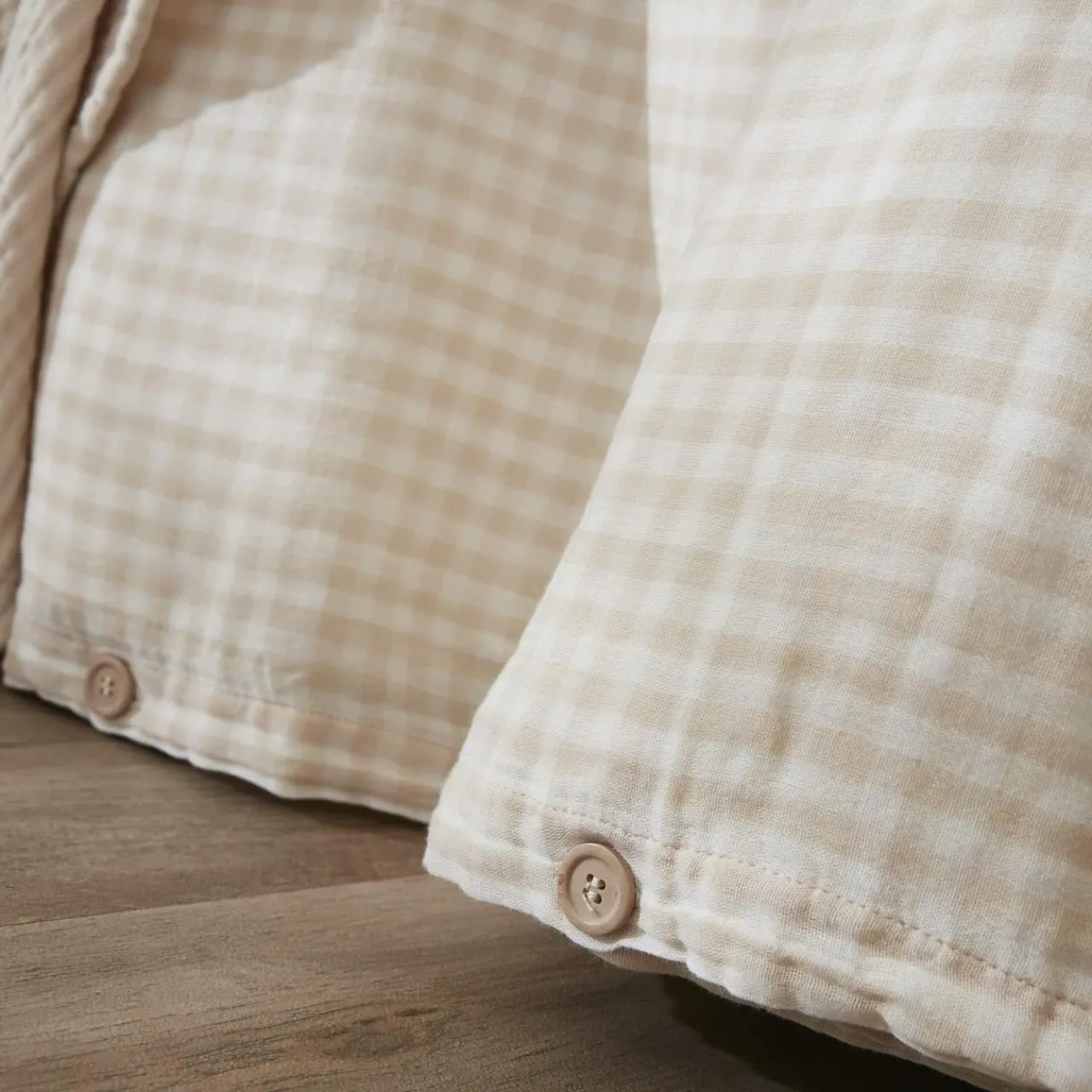 Housse De Couette|EMINZA Housse de couette gaze de coton (240 x 220 cm) Gaïa vichy Beige