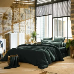 Housse De Couette|EMINZA Housse de couette gaze de coton (260 x 240 cm) Gaïa Vert sapin