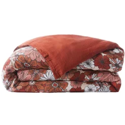 Housse De Couette|EMINZA Housse de couette gaze de coton (240 x 220 cm) Gaïa Azalée Terracotta