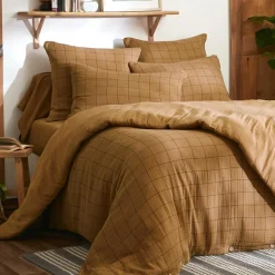 Housse De Couette|EMINZA Housse de couette gaze de coton (260 x 240 cm) Gaïa Match Camel