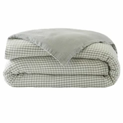 Housse De Couette|EMINZA Housse de couette gaze de coton (280 x 240 cm) Gaïa vichy Vert eucalyptus Vichy eucalyptus