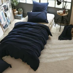 Housse De Couette|EMINZA Housse de couette gaze de coton (140 x 200 cm) Gaïa Bleu nuit