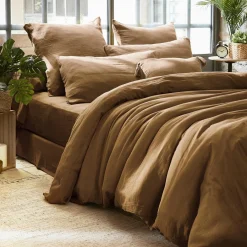 Housse De Couette|EMINZA Housse de couette gaze de coton (260 x 240 cm) Gaïa Camel