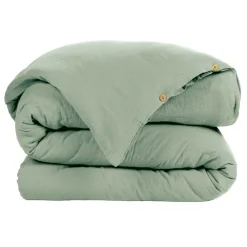 Housse De Couette|EMINZA Housse de couette gaze de coton (140 x 200 cm) Gaïa Vert Eucalyptus