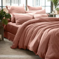 Housse De Couette|EMINZA Housse de couette gaze de coton (240 x 220 cm) Gaïa Rose Pêche