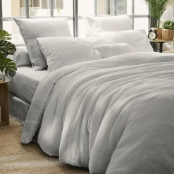 Housse De Couette|EMINZA Housse de couette gaze de coton (240 x 220 cm) Gaïa Gris nuage Gris clair