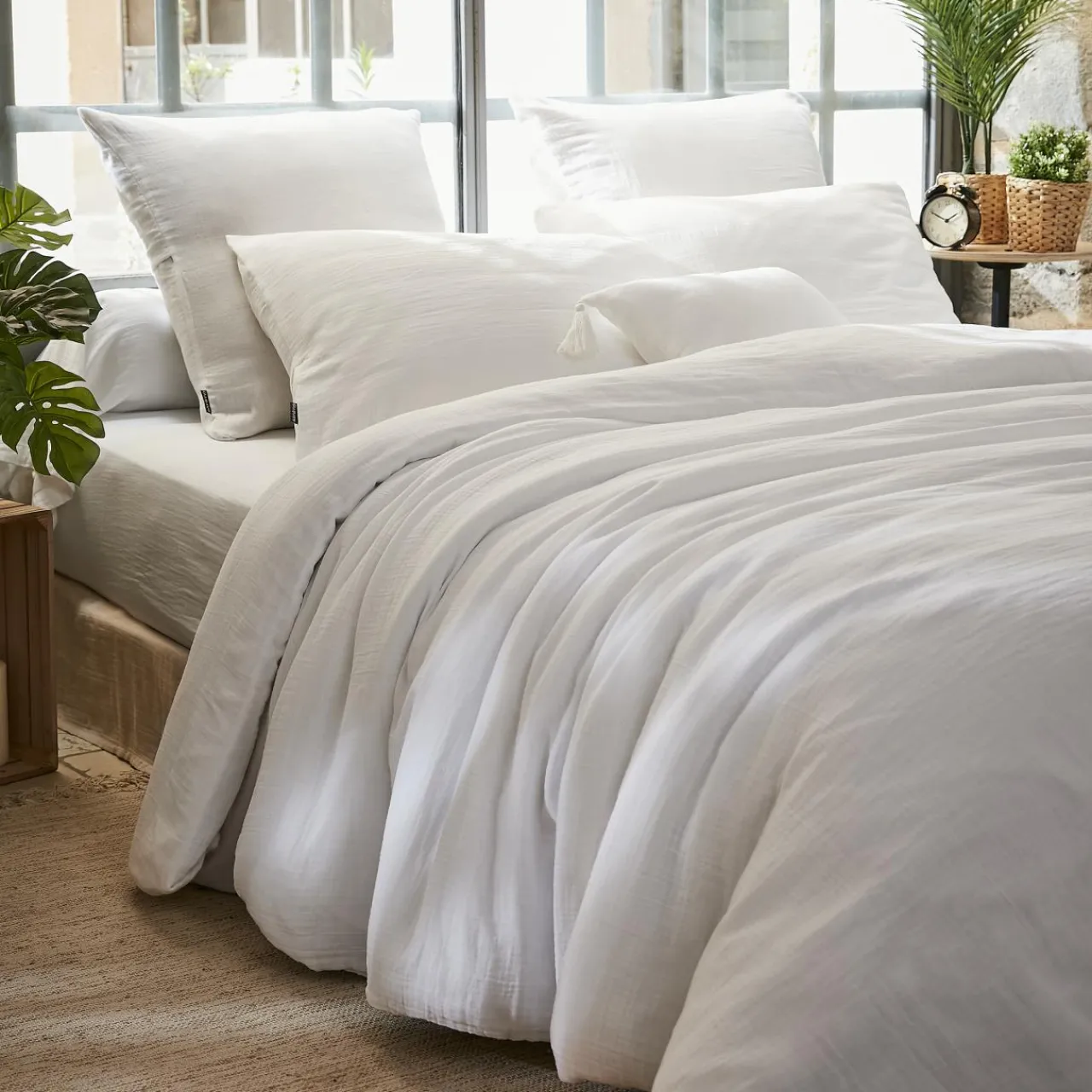 Housse De Couette|EMINZA Housse de couette gaze de coton (280 x 240 cm) Gaïa chantilly Blanc